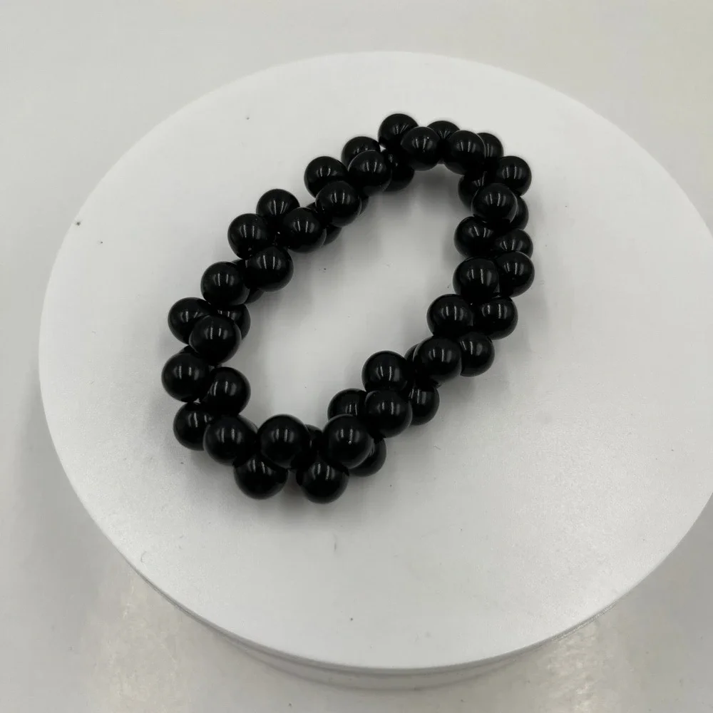 Vintage‎ Black Double Strand Beaded Stretch Bracelet Glossy Round Beads Classic